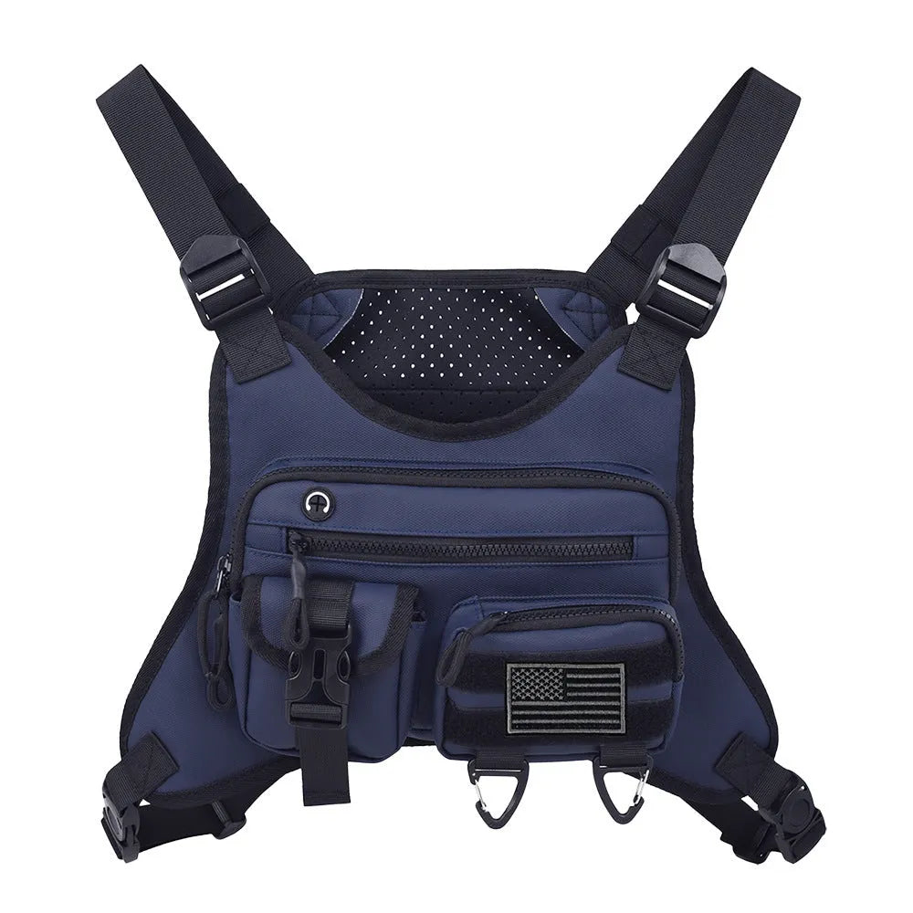 Oxford cloth chest bag for outdoor sports and riding in black, grey, and blue colour options