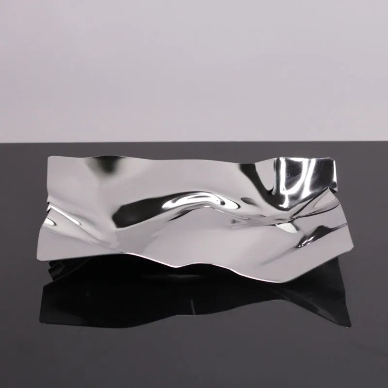 Stainless steel irregular fruit plate modern simple metal bowl silver gold 200x230x40mm