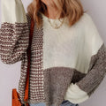 Dark khaki women's loose sweater with back tie and drop shoulders
