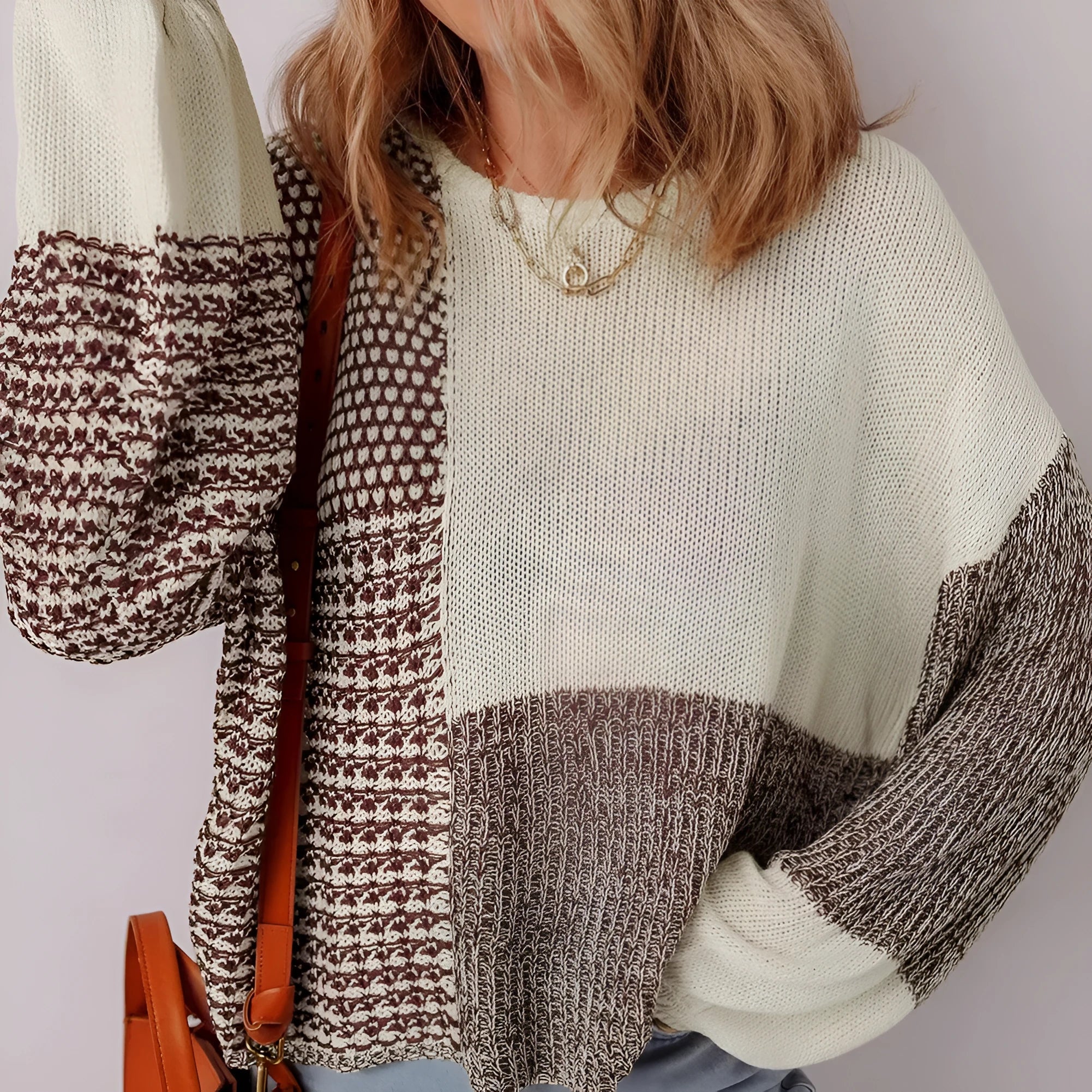 Dark khaki women's loose sweater with back tie and drop shoulders