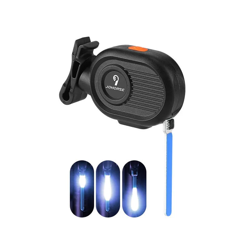 Bicycle running water taillight showing a blue waterfall LED light effect mounted on a bike seat post.