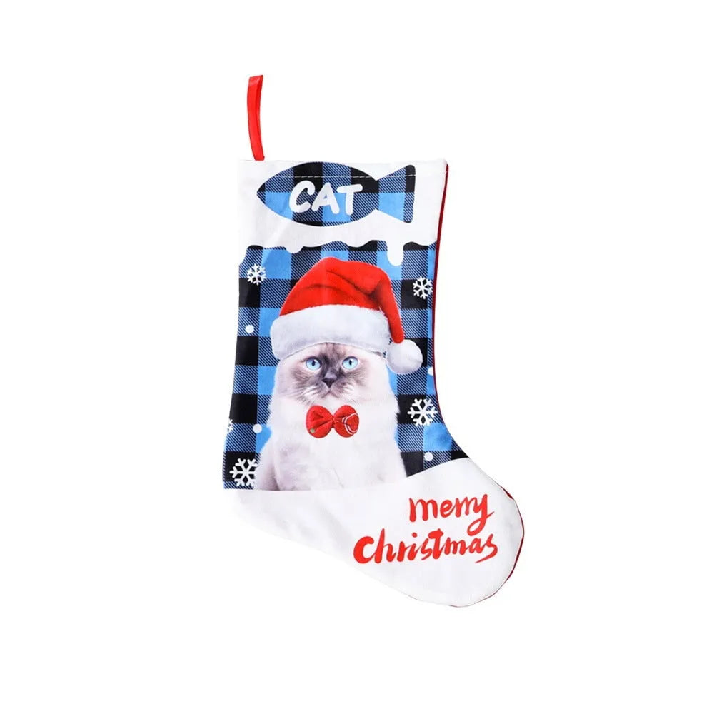 American-style Christmas decoration cloth with puppy and cat plaid designs measuring 26x36cm