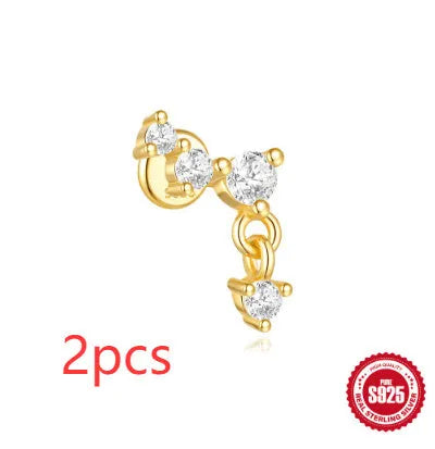 S925 sterling silver geometric earrings with moon and star design in gold tone