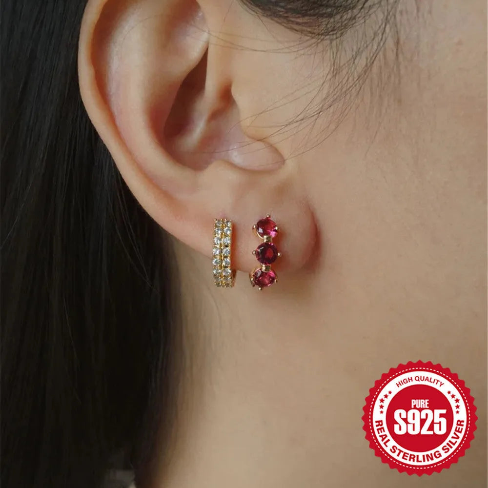 S925 sterling silver women's earrings with geometric sunflower design and golden zircon inlay.