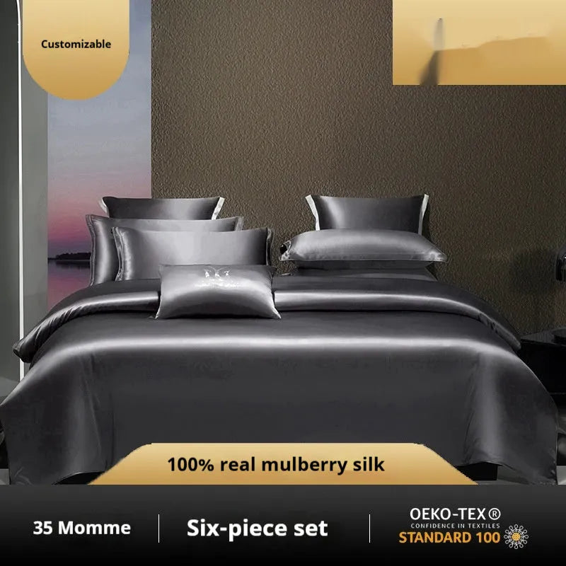Solid colour silk quilt cover set in champagne gold with four-piece bed linen configuration