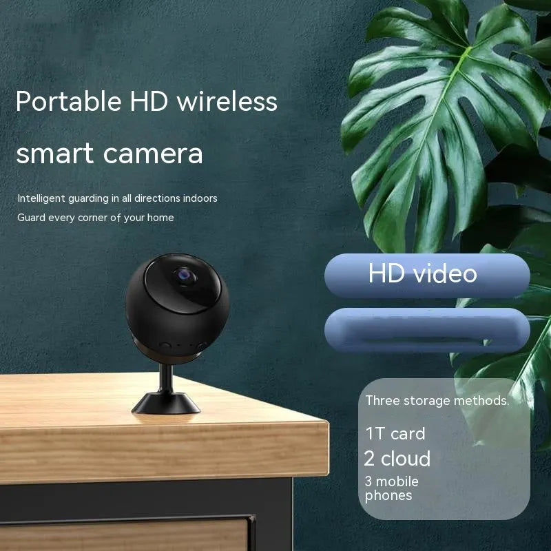 1080p wireless WiFi security camera in ABS plastic housing with USB cable