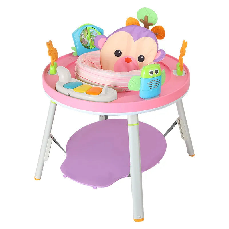 Three-function baby jumping chair with bouncing frame, gymnastic rack and interactive toys in duck design