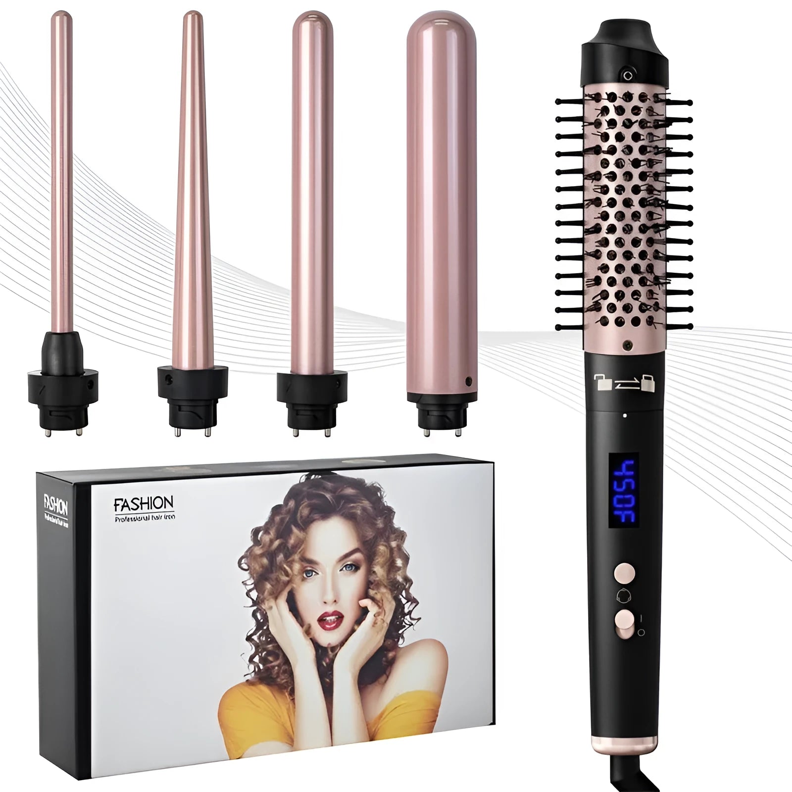 Automatic large wave hair curler in rose gold or black with digital temperature display