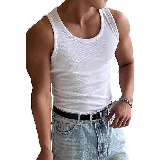 Men's tight-fitting round neck workout t-shirt in polyester for summer sports training