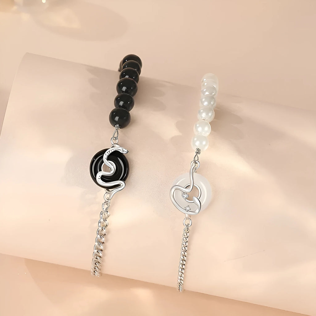 925 sterling silver New Chinese style couple bracelet with zodiac snake design and secure buckle clasp