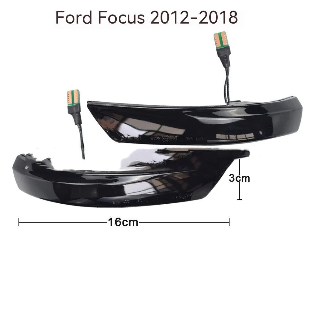 Ford Focus and Mondeo rearview mirror LED waterfall light accessory in yellow and blue two-tone.