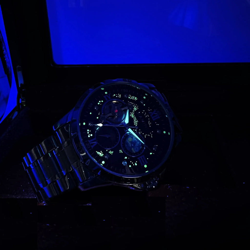 Automatic mechanical men's watch with rose gold casing and black dial
