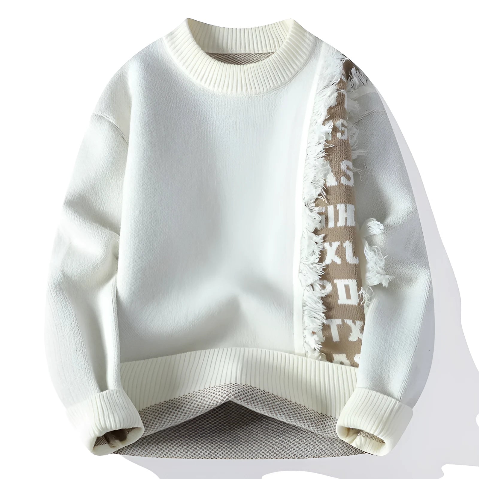 Men's loose fit knitted pullover with ribbed hemline in rabbit fur blend fabric