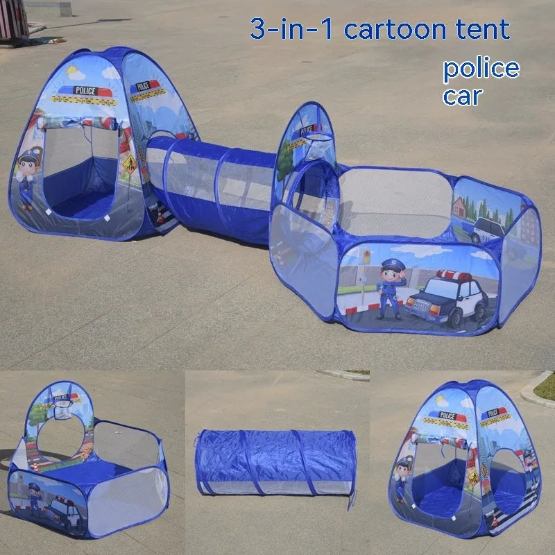 Underwater World themed children's cloth tent with integrated ball pool and crawl tunnel.