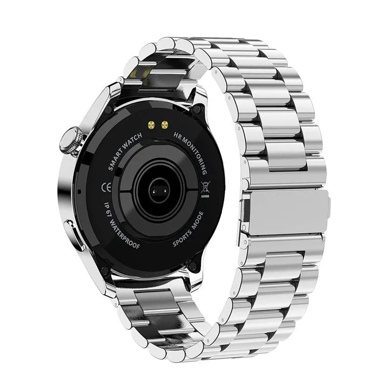 Smart watch with colour touchscreen showing heart rate data, with a black silicone strap on a wrist.