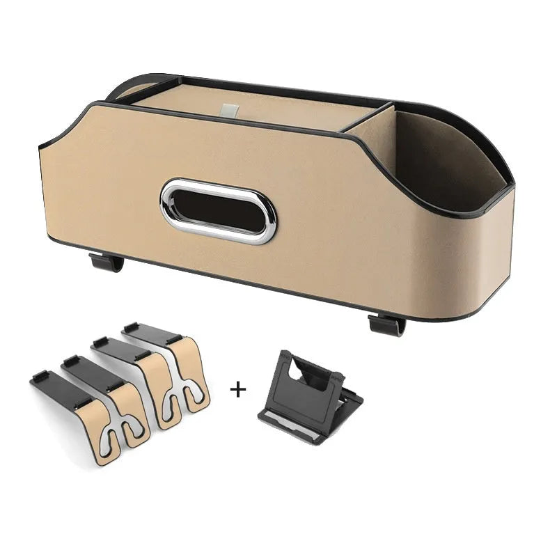 Genuine leather car tissue box and cup holder organiser in five colour options