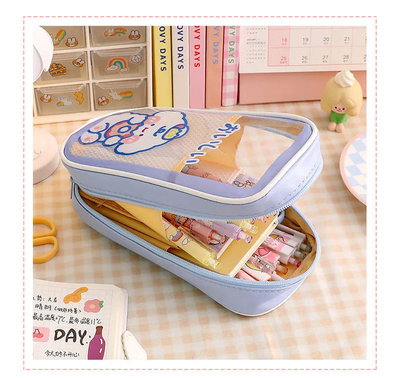 Transparent PVC pencil case with cartoon character design