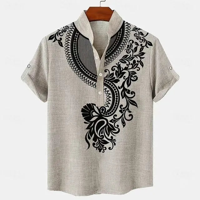 Men's casual striped linen blend shirt with personalised button details in multiple colour options