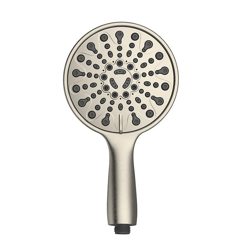 Portable six-function handheld shower head with electroplated finish and 6-inch hose