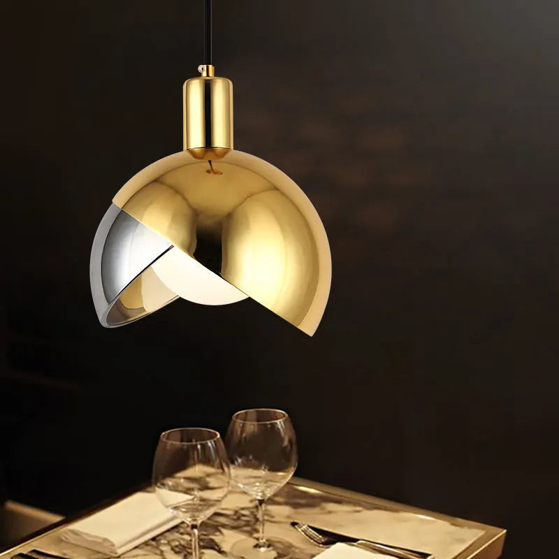 Simple 20cm iron droplight pendant lamp in champagne gold or rose gold with warm LED light