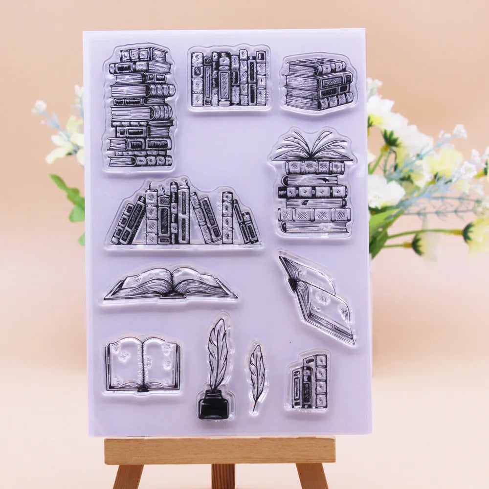 Transparent silicone stamp with seal pattern, showing self-adhesive backing and 11x16cm size.