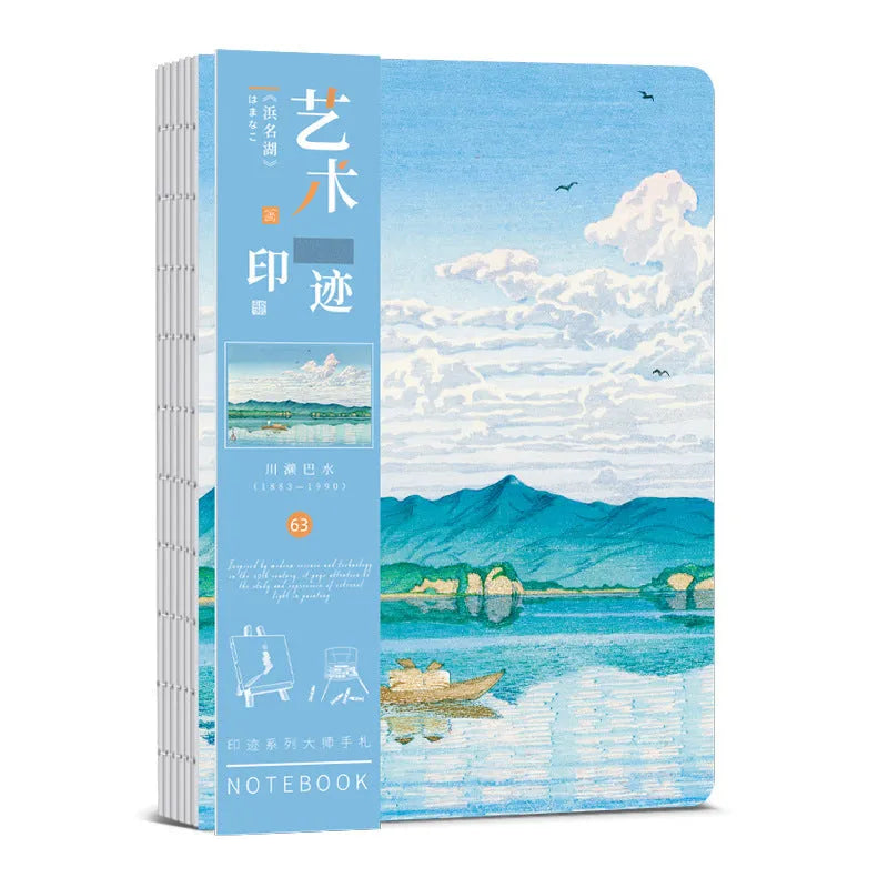 Ukiyo-e Kanagawa surfing scene hand ledger notebook showing retro style and dimensions