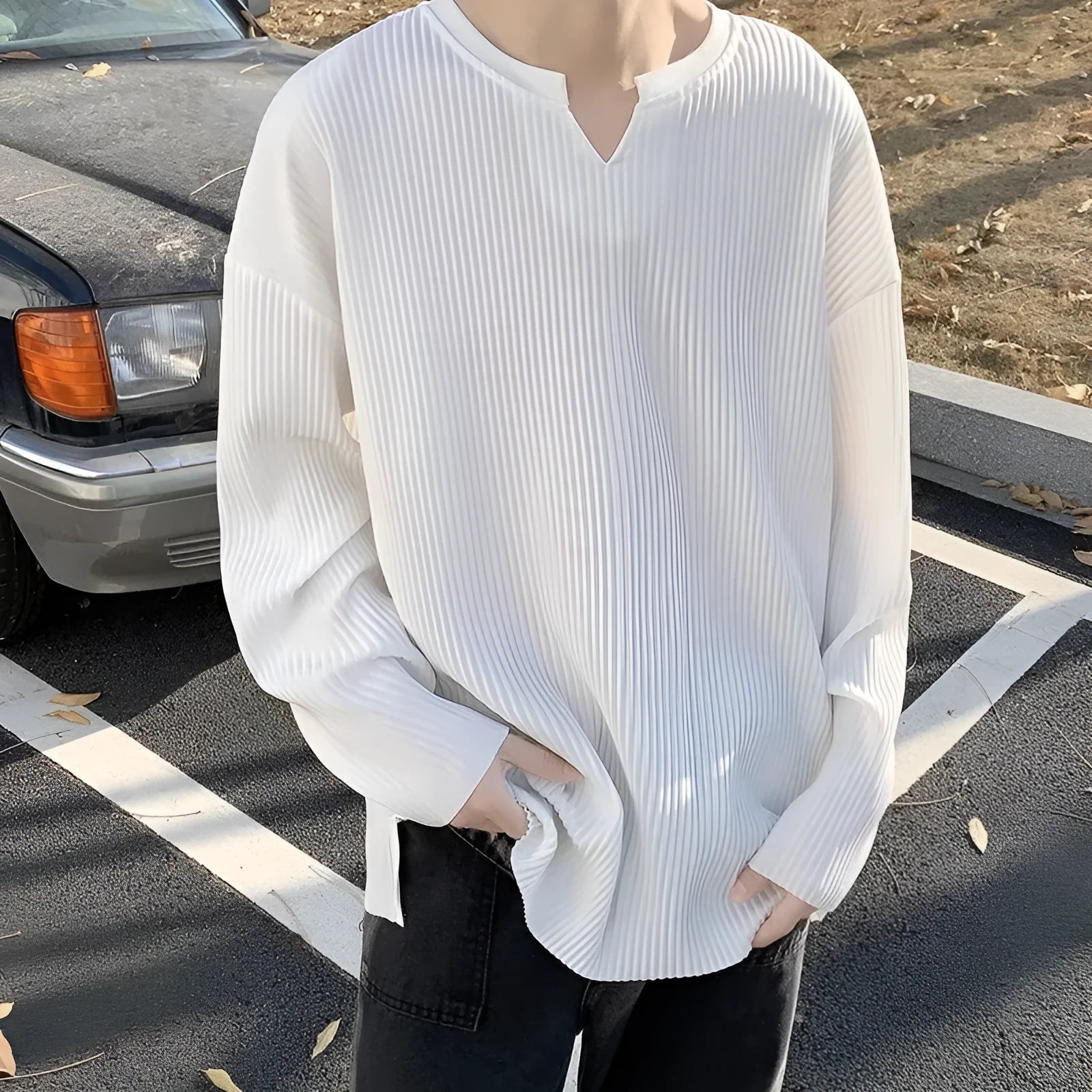 Plus size loose fit striped texture pullover jumper in grey