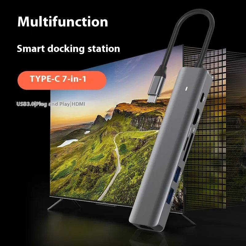 LQT-LH07 7-in-1 USB-C desktop computer hub with multiple interface ports and custom logo option