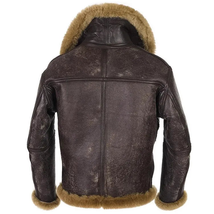 Brown synthetic leather fur coat with side pockets and straight hem design