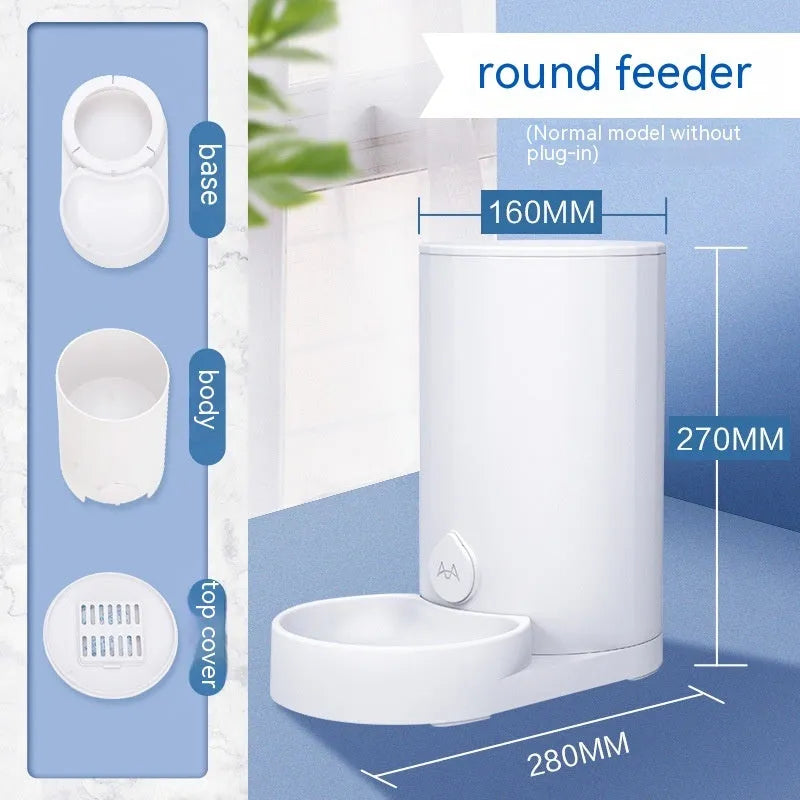 Cat water fountain automatic feeder set round white food grade PP plastic water dispenser and feeder on floor