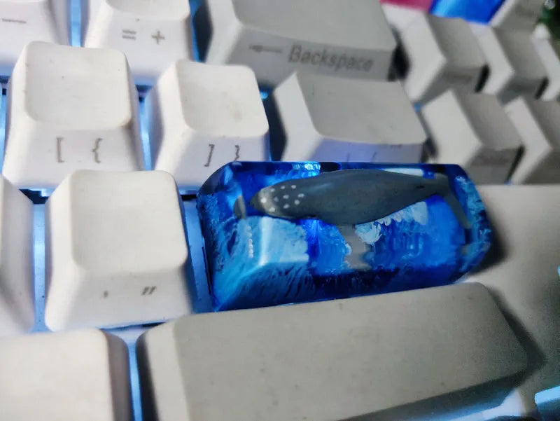 Resin keycap with koi fish and scenery print for Cherry MX mechanical keyboard