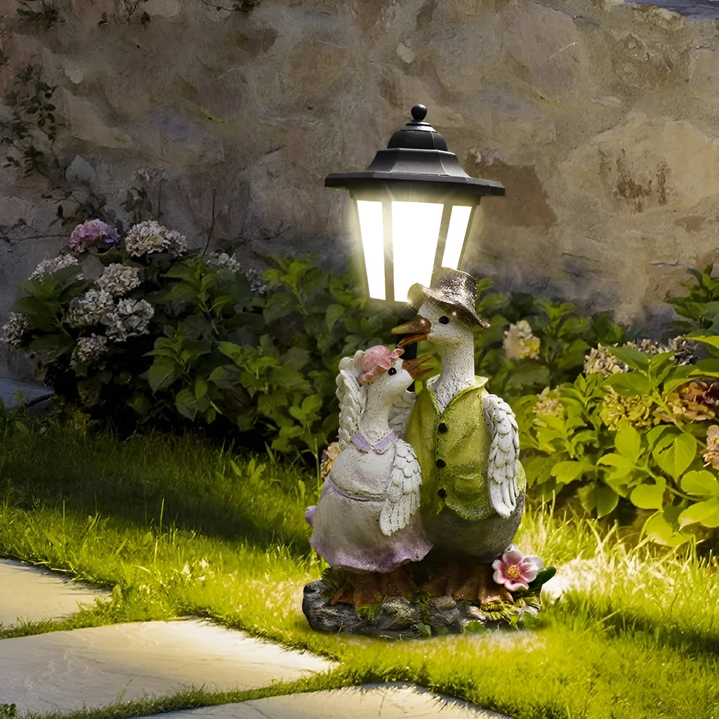 Solar hexagonal garden lamp with decorative resin animal sculpture in American country style