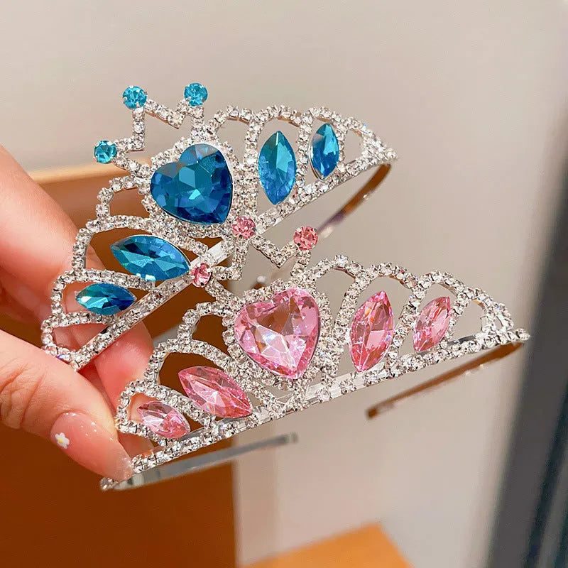 Children's pink crystal crown metal headband hair accessory for princess dress-up.
