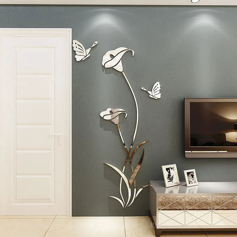 Three-dimensional acrylic lily flower wall sticker in pink colour with realistic petal detail