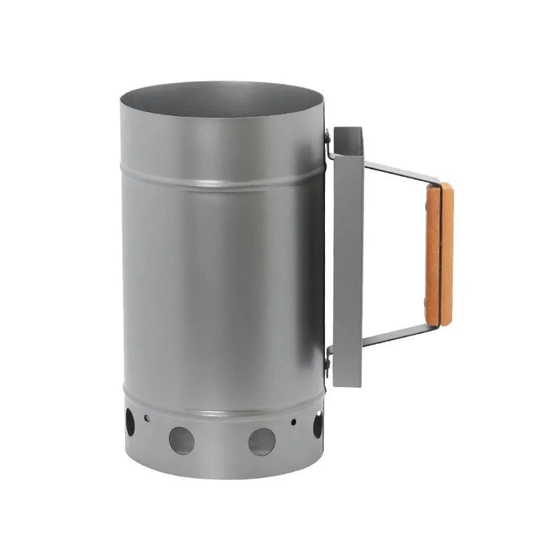 Zinc-iron alloy charcoal fire starter with carbon bucket design for outdoor barbecues