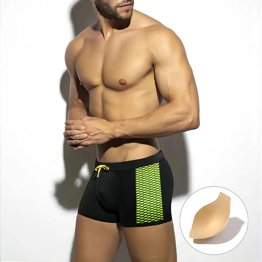 Men's polka dot print swimming boxers in quick-dry nylon with polyester lining