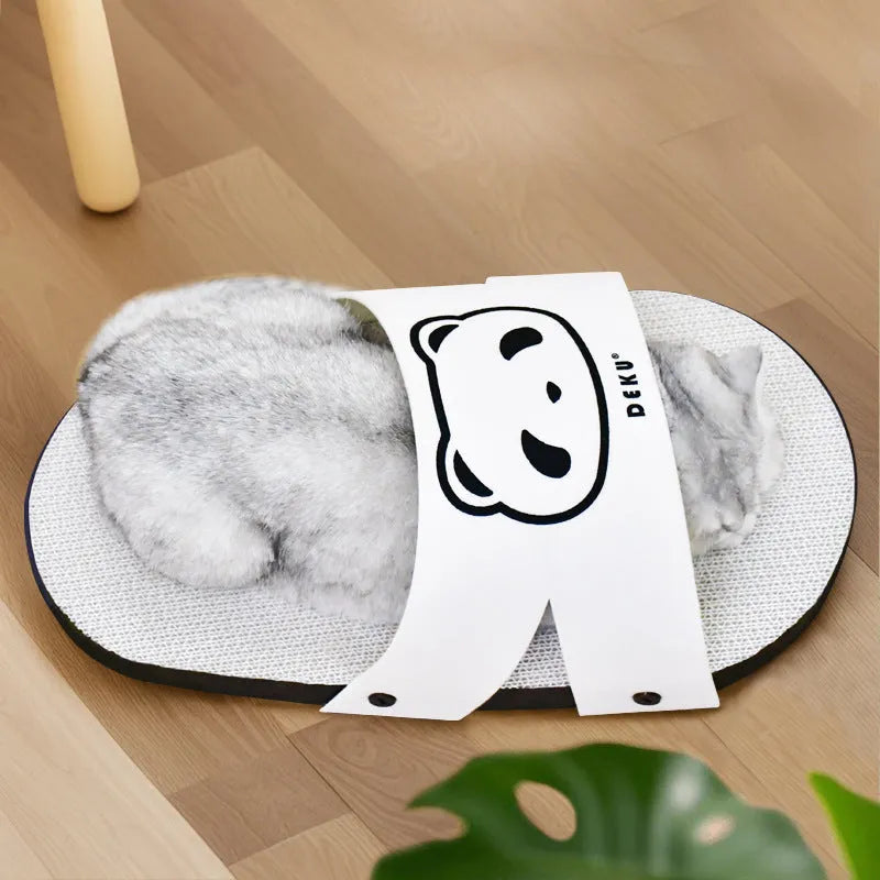 White corrugated paper cat scratch board slipper style for indoor feline scratching and claw maintenance