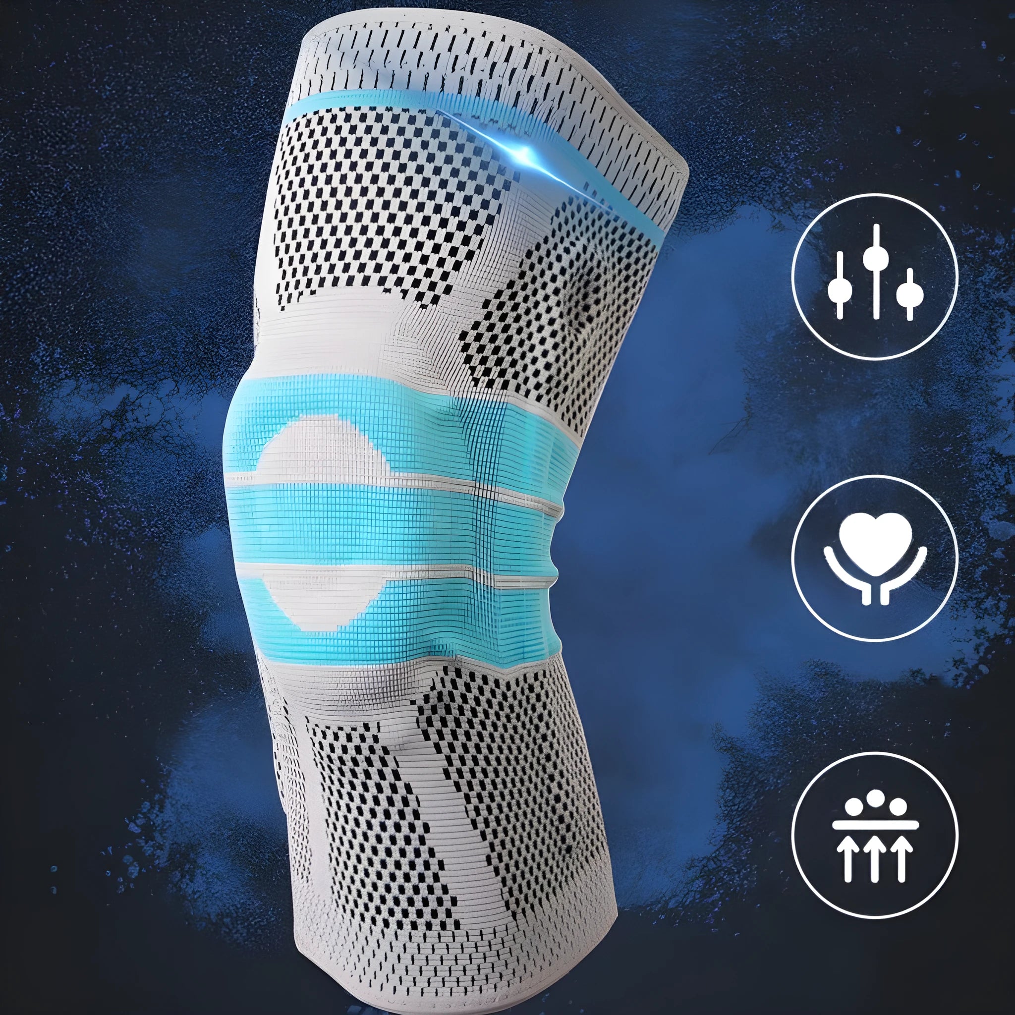 Sky blue elastic fibre knee pads for running and basketball sports.