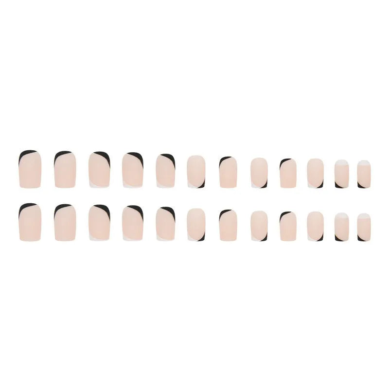 Black and white frosted matte false nails with mandarin duck colour split design.
