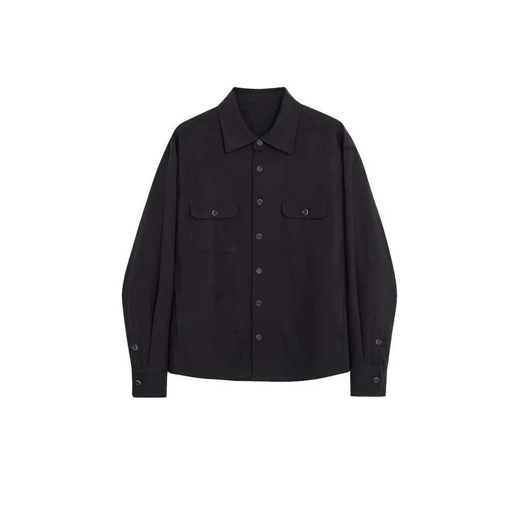 Men's long sleeve shirt with cotton fabric lapel in light sand rice colour