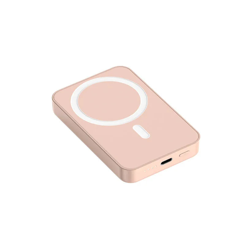 Pink magnetic wireless power bank with 20000mAh capacity and USB-C port