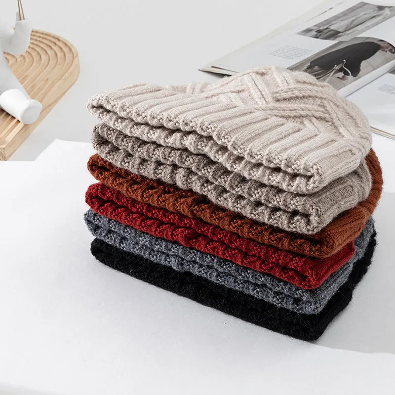 Women's wool knitted dome crown winter hat in six colour options including ivory white and ankela red