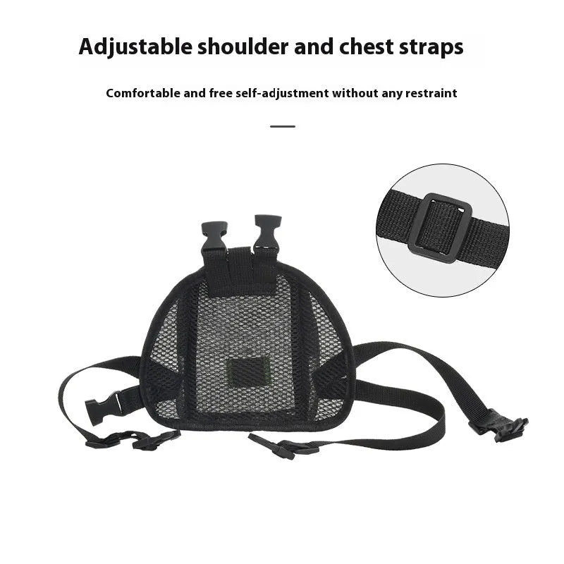 Blue breathable mesh dog backpack for small pets with adjustable shoulder straps.