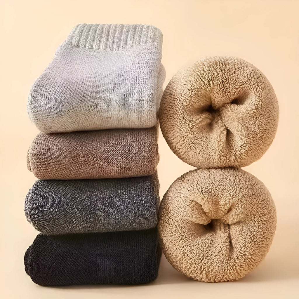 Cold resistant merino wool winter socks with thick midsole in black, khaki, light grey or dark grey