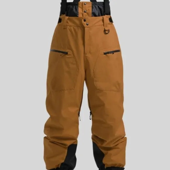 Men's black waterproof ski trousers with a thickened strap on flame-retardant linen fabric.