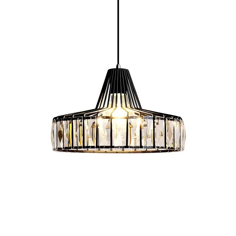 Modern LED crystal chandelier ceiling lamp in black finish with crystal decorative elements