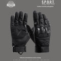 Men's black tactical training gloves with touch screen fingertips and breathable fabric construction