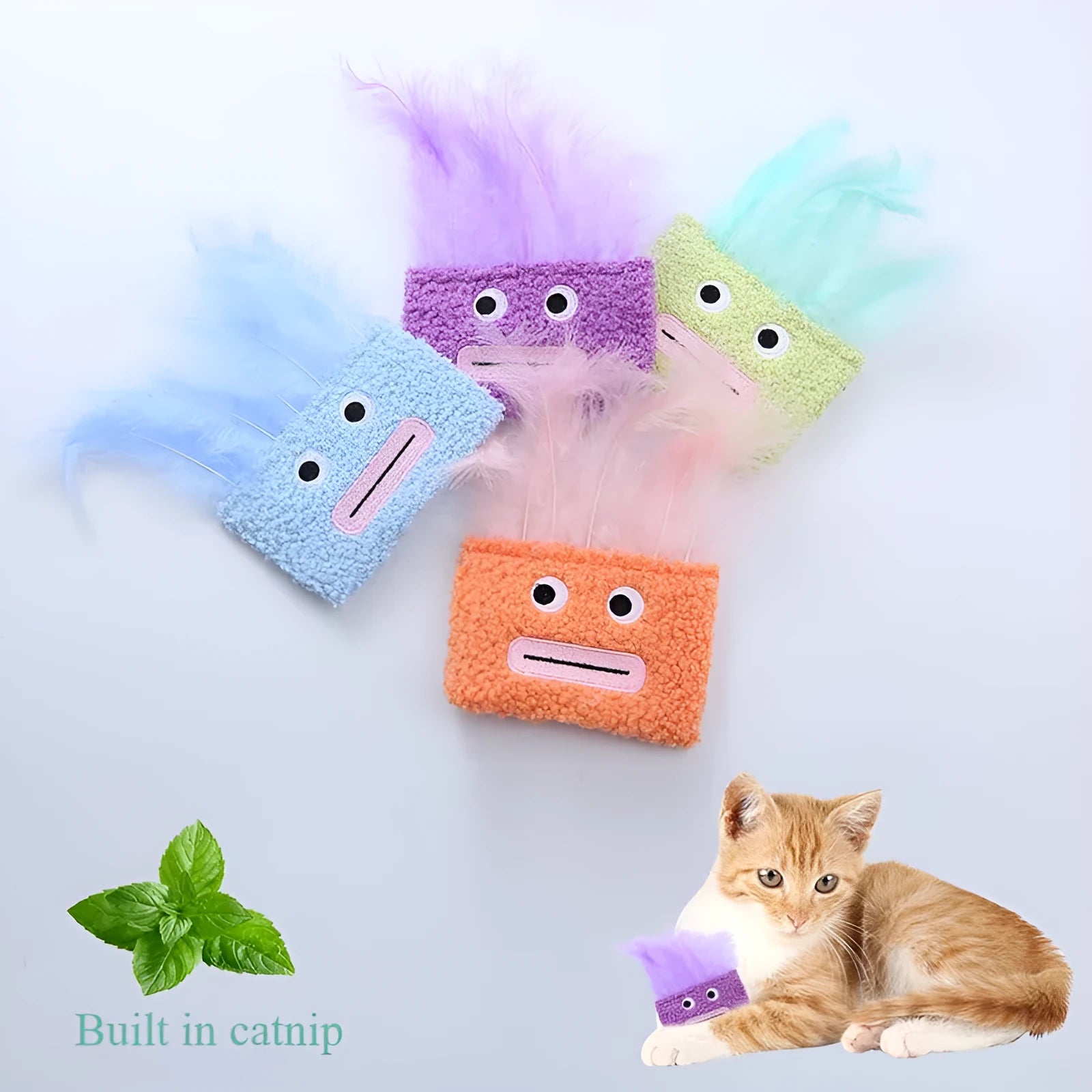Big mouth explosion head shaped catnip plush toy in blue, green, orange or purple colours