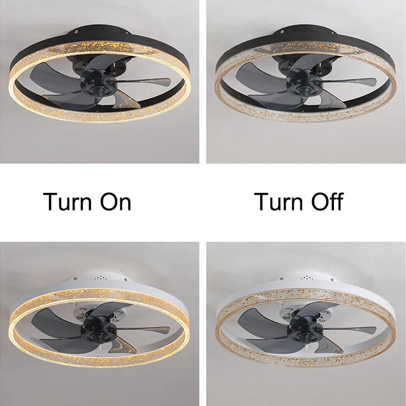 Nordic ceiling fan light with remote control in gold finish, 50cm diameter