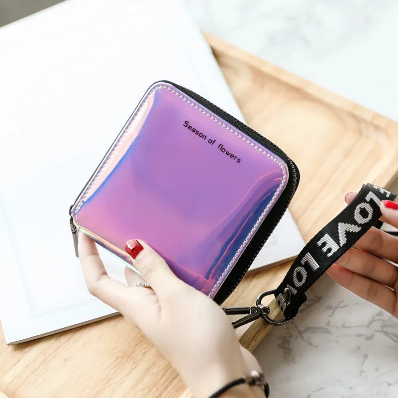 Korean-style short folding women's wallet in PU leather measuring 11cm